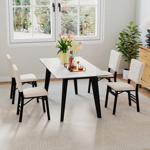 Foldable Dining Chair Set of 4 Armless Kitchen Chair with Padded Seat and Tilt Backrest-Beige