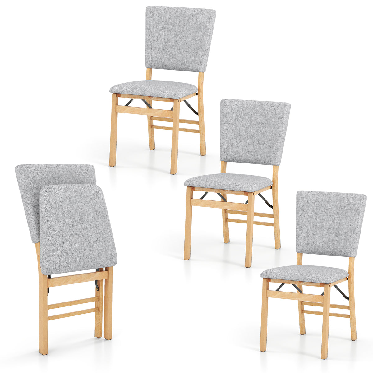 Foldable Dining Chair Set of 4 Armless Kitchen Chair with Padded Seat and Tilt Backrest-Gray