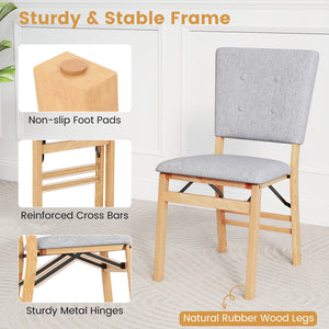 Foldable Dining Chair Set of 4 Armless Kitchen Chair with Padded Seat and Tilt Backrest-Gray