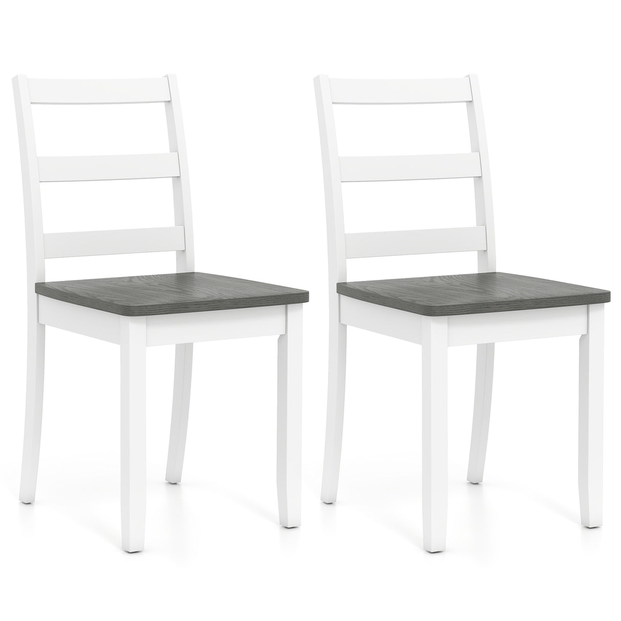 Set of 2 Wood Dining Chairs with Solid Rubber Wood Legs-Gray