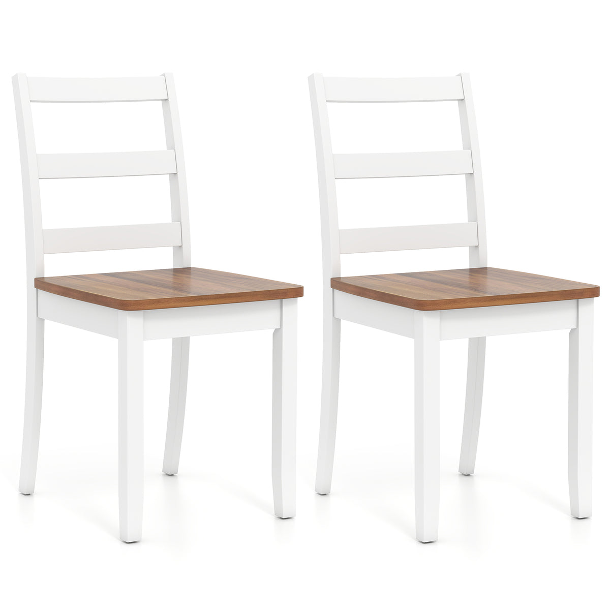 Set of 2 Wood Dining Chairs with Solid Rubber Wood Legs-Rustic Brown