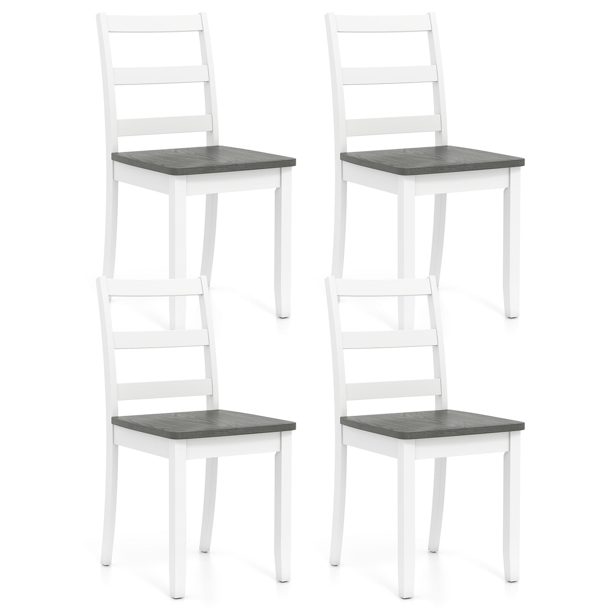 Set of 4 Wood Dining Chairs with Solid Rubber Wood Legs-Gray