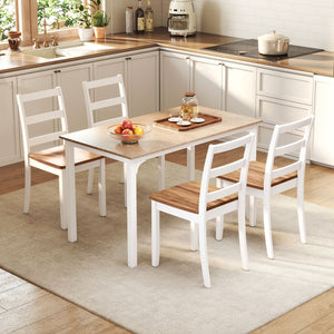 Set of 4 Wood Dining Chairs with Solid Rubber Wood Legs-Rustic Brown