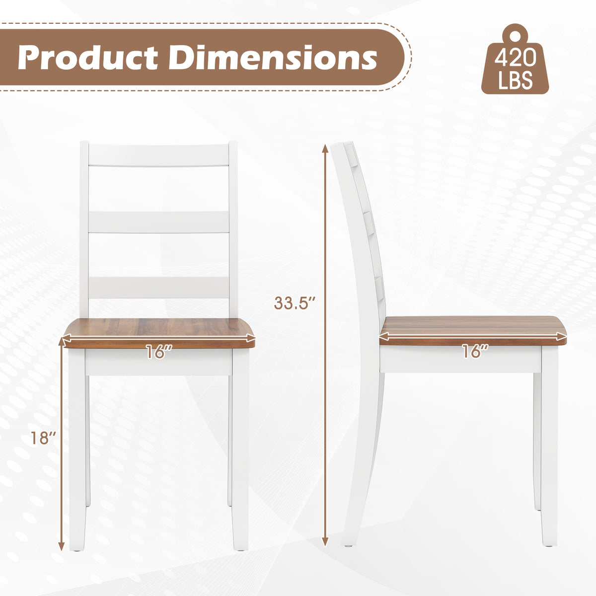 Set of 4 Wood Dining Chairs with Solid Rubber Wood Legs-Rustic Brown