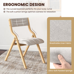 Folding Dining Chair Set of 4 Wooden Upholstered Dining Chairs with Solid Wood Frame
