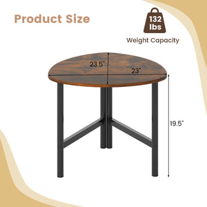 Set of 2 Triangle Coffee Table Oval with Metal Legs-Rustic Brown