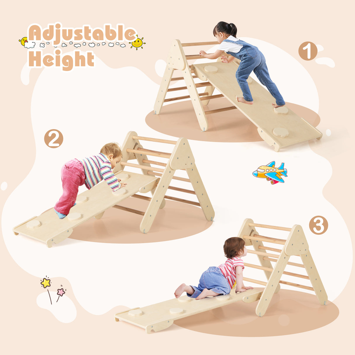 7-in-1 Pikler Triangle Set with 6-Piece Foam Blocks for Toddlers Indoor Playground