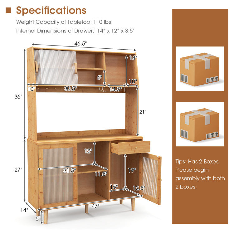 Kitchen Dining Set with Extendable Table  2 Rattan Accent Chairs and Kitchen Cabinet