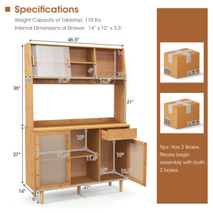 Kitchen Dining Set with Extendable Table  2 Rattan Accent Chairs and Kitchen Cabinet