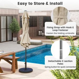 3-Piece Patio Picnic Table Set: Adjustable Wooden Picnic Table + Umbrella + Umbrella Base
