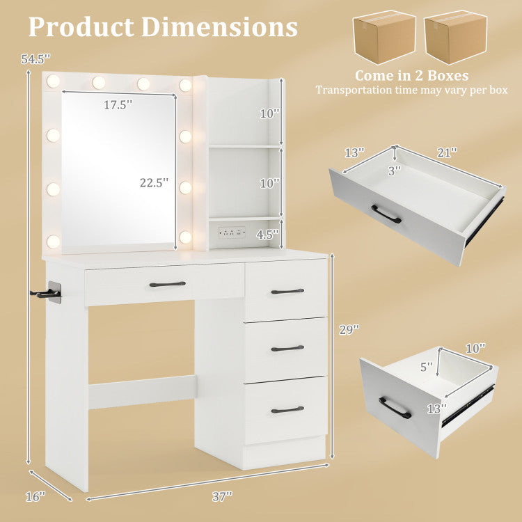 Bedroom Set with Lockable Mirrored Jewelry Cabinet  and Vanity Desk