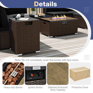 Outdoor PE Rattan Conversation Set with 32” Propane Fire Pit Table and Tank Holder-Black
