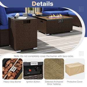 Outdoor PE Rattan Conversation Set with 32” Propane Fire Pit Table and Tank Holder-Navy
