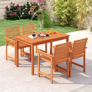 5 Pieces Patio Wood Dining Set Outdoor Rectangular Table and Chairs
