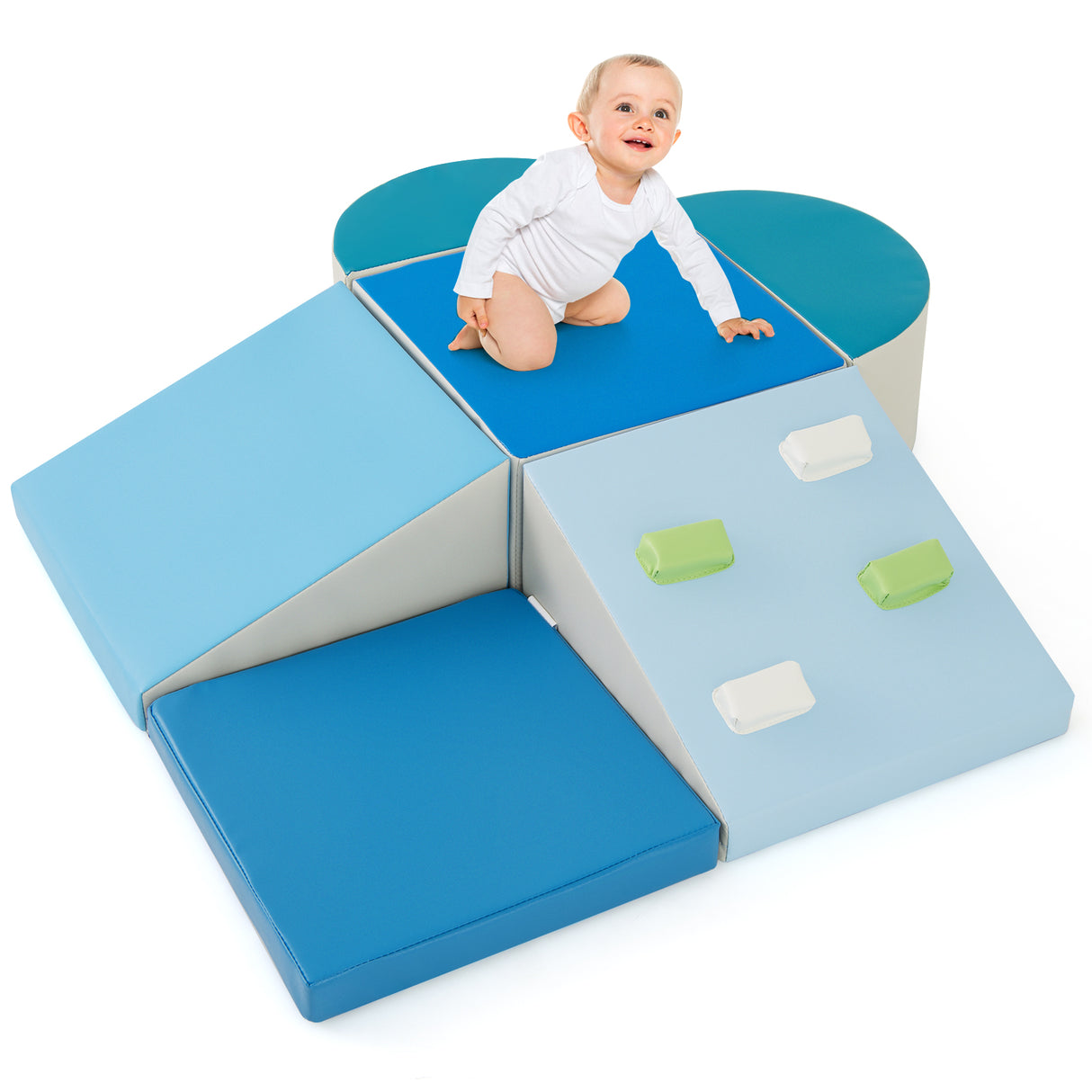 6-Piece Soft Play Set for Toddlers with Climbing Triangle and Ramp-Blue