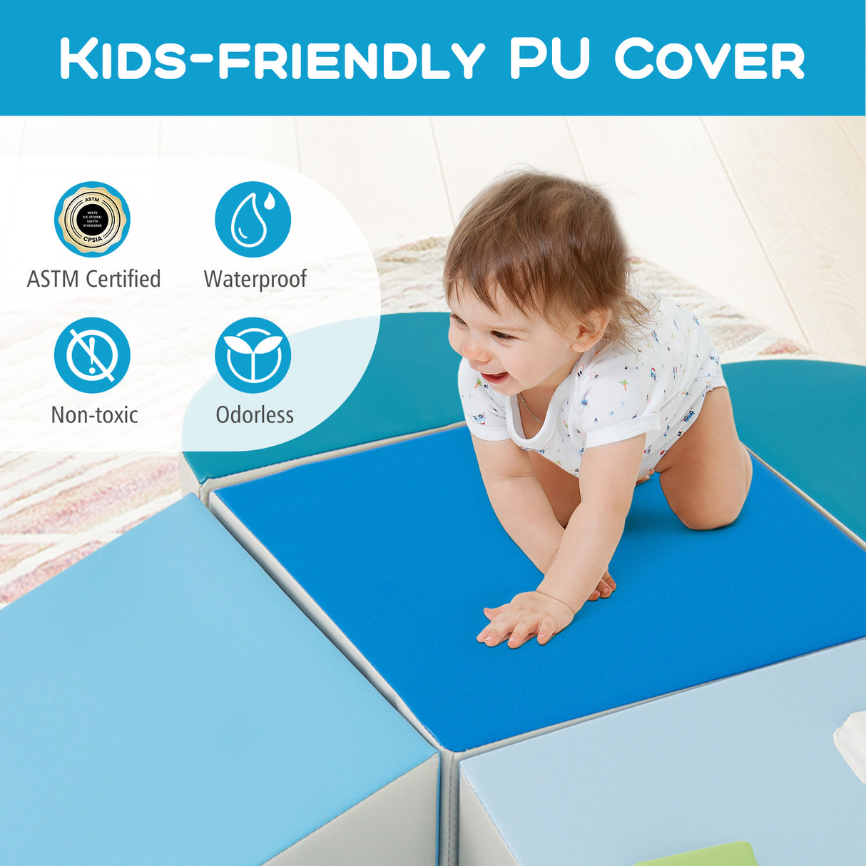 6-Piece Soft Play Set for Toddlers with Climbing Triangle and Ramp-Blue
