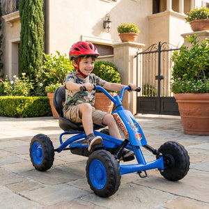 Go Kart for Kids 4 Wheel with Steering Handlebars and Adjustable Seat-Navy