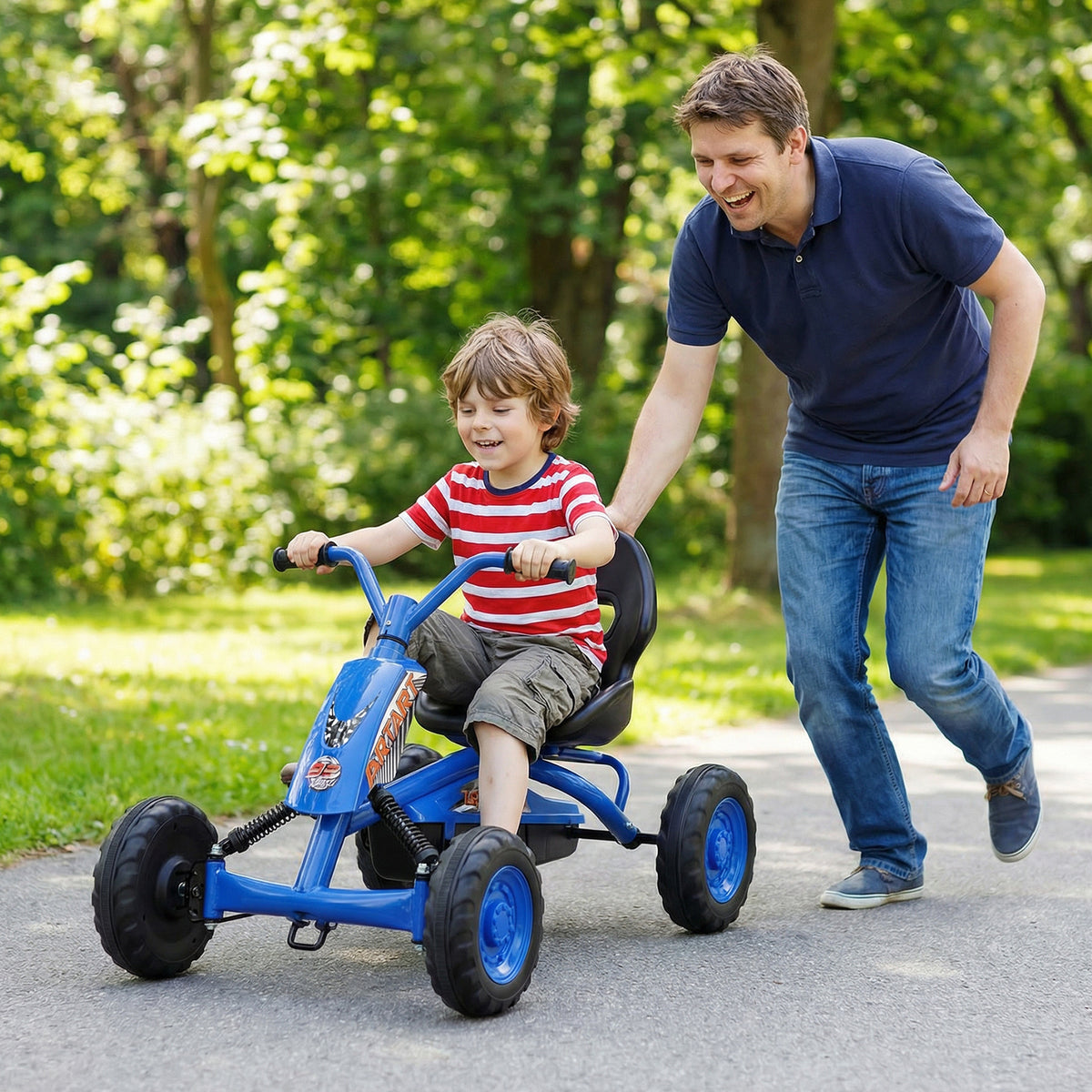 Go Kart for Kids 4 Wheel with Steering Handlebars and Adjustable Seat-Navy