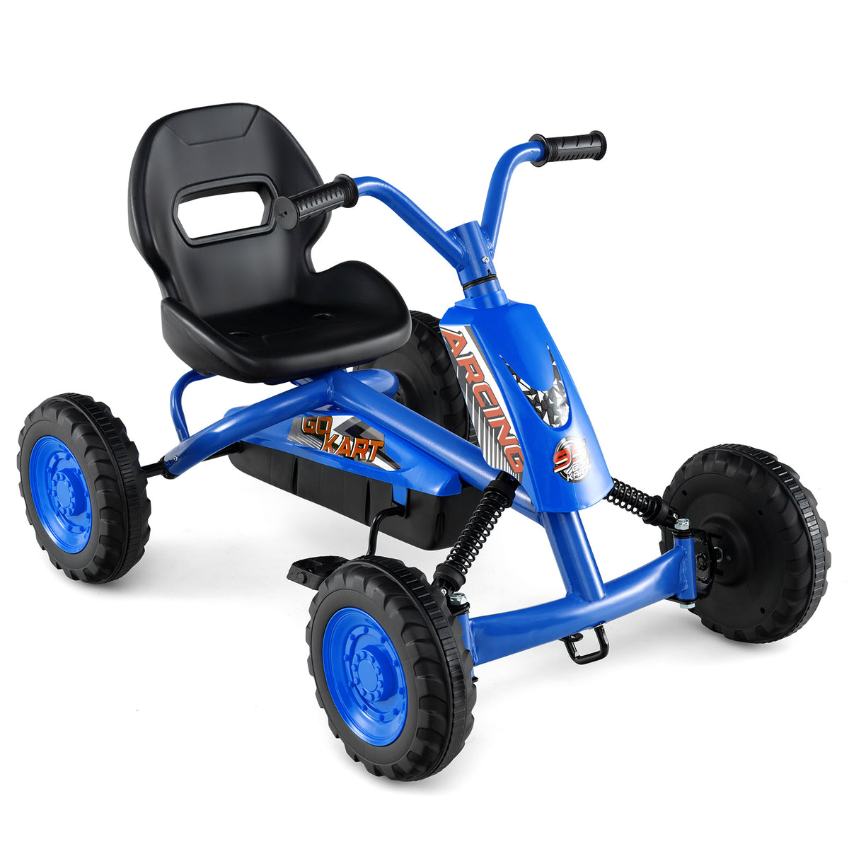 Go Kart for Kids 4 Wheel with Steering Handlebars and Adjustable Seat-Navy