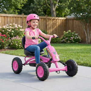 Go Kart for Kids 4 Wheel with Steering Handlebars and Adjustable Seat-Pink