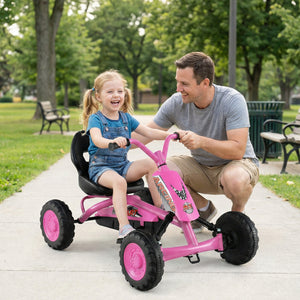 Go Kart for Kids 4 Wheel with Steering Handlebars and Adjustable Seat-Pink