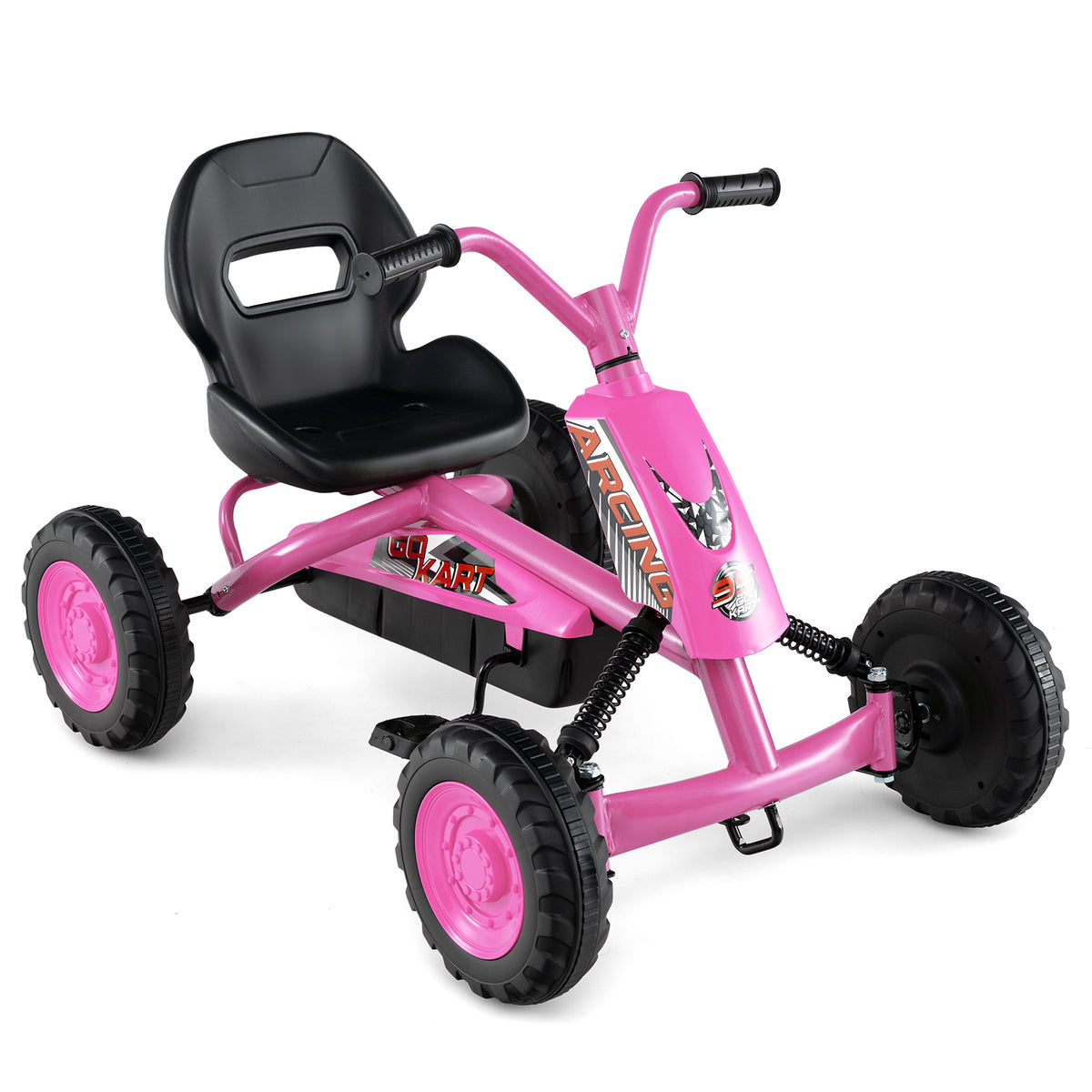 Go Kart for Kids 4 Wheel with Steering Handlebars and Adjustable Seat-Pink