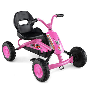 Go Kart for Kids 4 Wheel with Steering Handlebars and Adjustable Seat-Pink