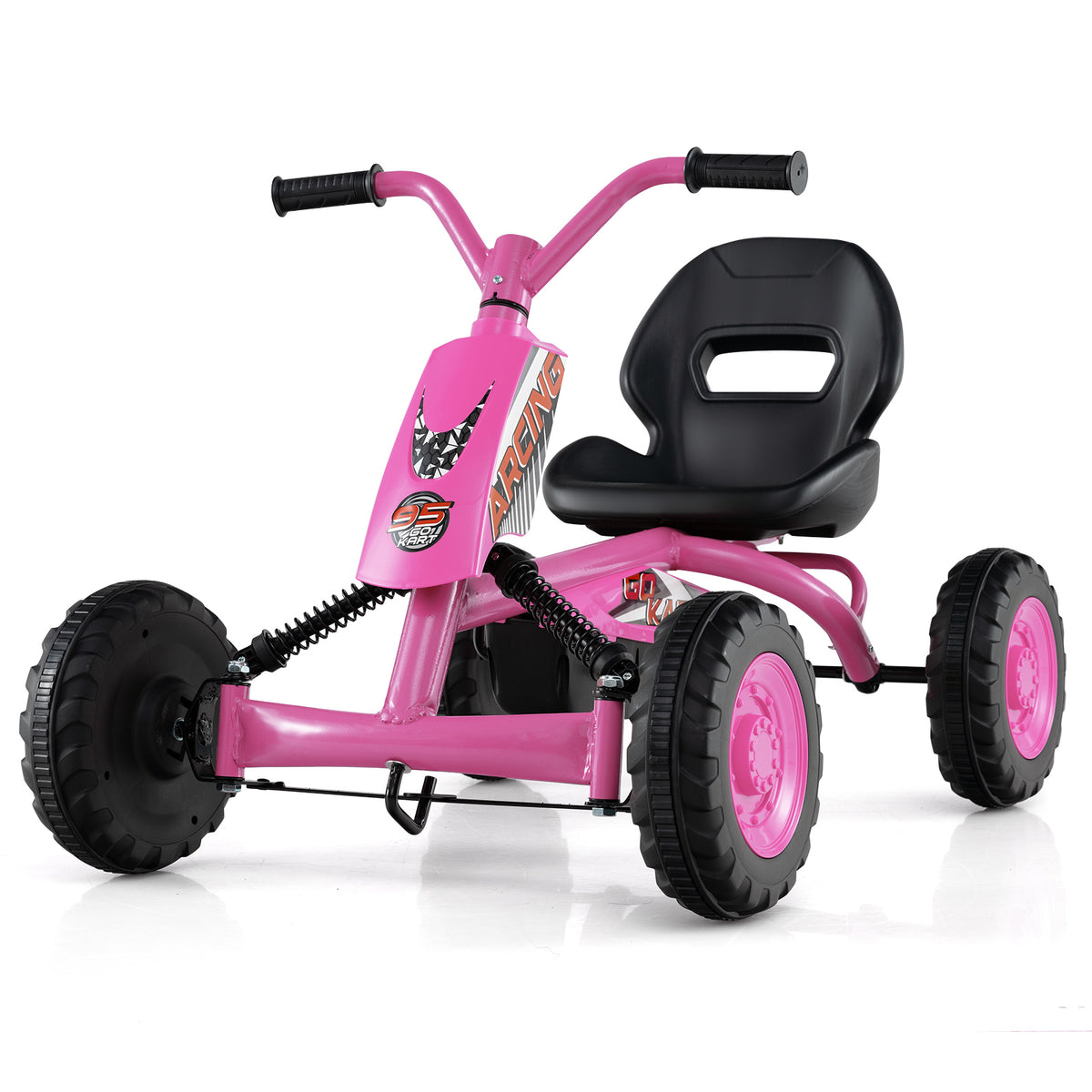 Go Kart for Kids 4 Wheel with Steering Handlebars and Adjustable Seat-Pink
