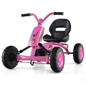 Go Kart for Kids 4 Wheel with Steering Handlebars and Adjustable Seat-Pink