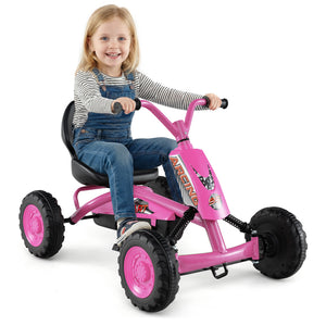 Go Kart for Kids 4 Wheel with Steering Handlebars and Adjustable Seat-Pink