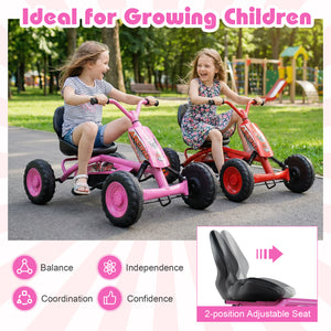Go Kart for Kids 4 Wheel with Steering Handlebars and Adjustable Seat-Pink