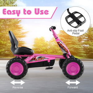 Go Kart for Kids 4 Wheel with Steering Handlebars and Adjustable Seat-Pink