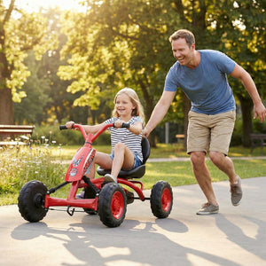 Go Kart for Kids 4 Wheel with Steering Handlebars and Adjustable Seat-Red