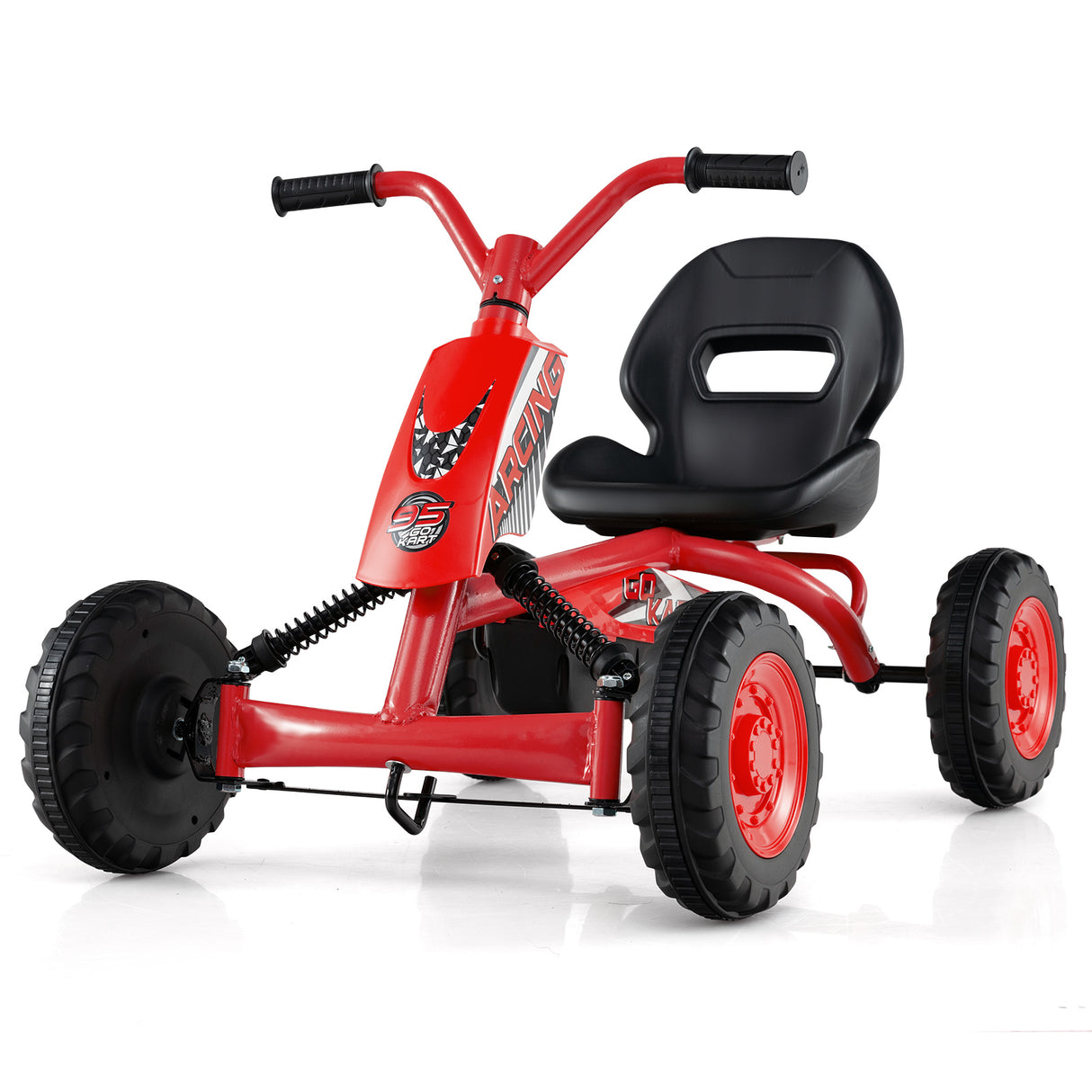 Go Kart for Kids 4 Wheel with Steering Handlebars and Adjustable Seat-Red