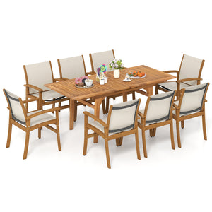 9 Pieces Outdoor Acacia Wood Patio Dining Set for 6-8-Yellow