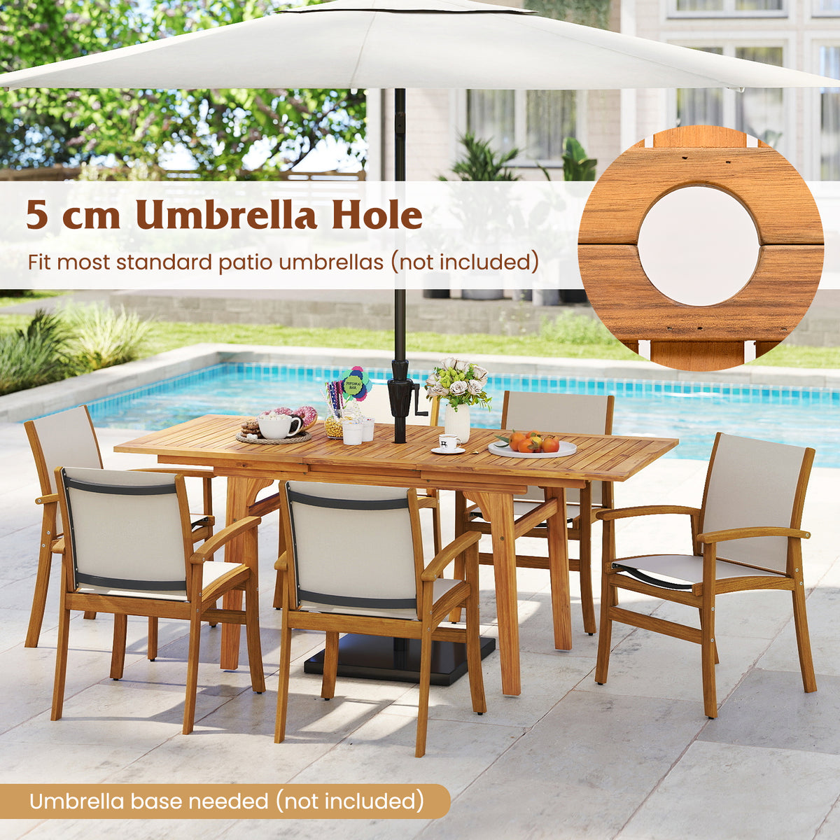 9 Pieces Outdoor Acacia Wood Patio Dining Set for 6-8-Yellow