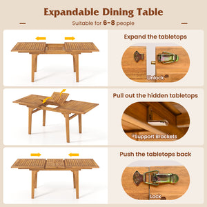 9 Pieces Outdoor Acacia Wood Patio Dining Set for 6-8-Yellow