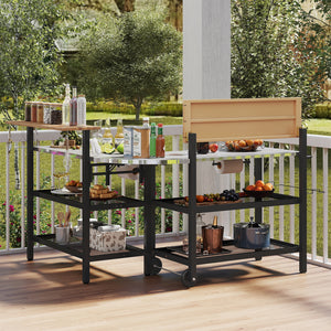 Outdoor Foldable Grill Table with Flip-Up Top and 2 Storage Shelves for Backyard Garden