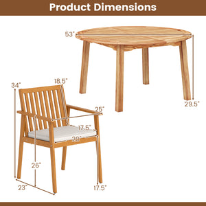 5 Pieces Acacia Wood Patio Dining Set with Umbrella Hole