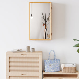 Bamboo Small Medicine Cabinet with Mirror Door and Removable Shelves-Natural