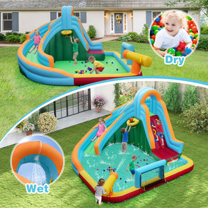 Inflatable Water Slide Park 6-in-1 Giant Bounce House without Blower