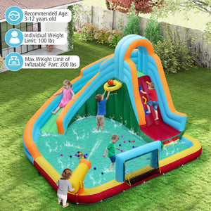 6-in-1 Inflatable Water Slide Park with 750W Blower for Yard