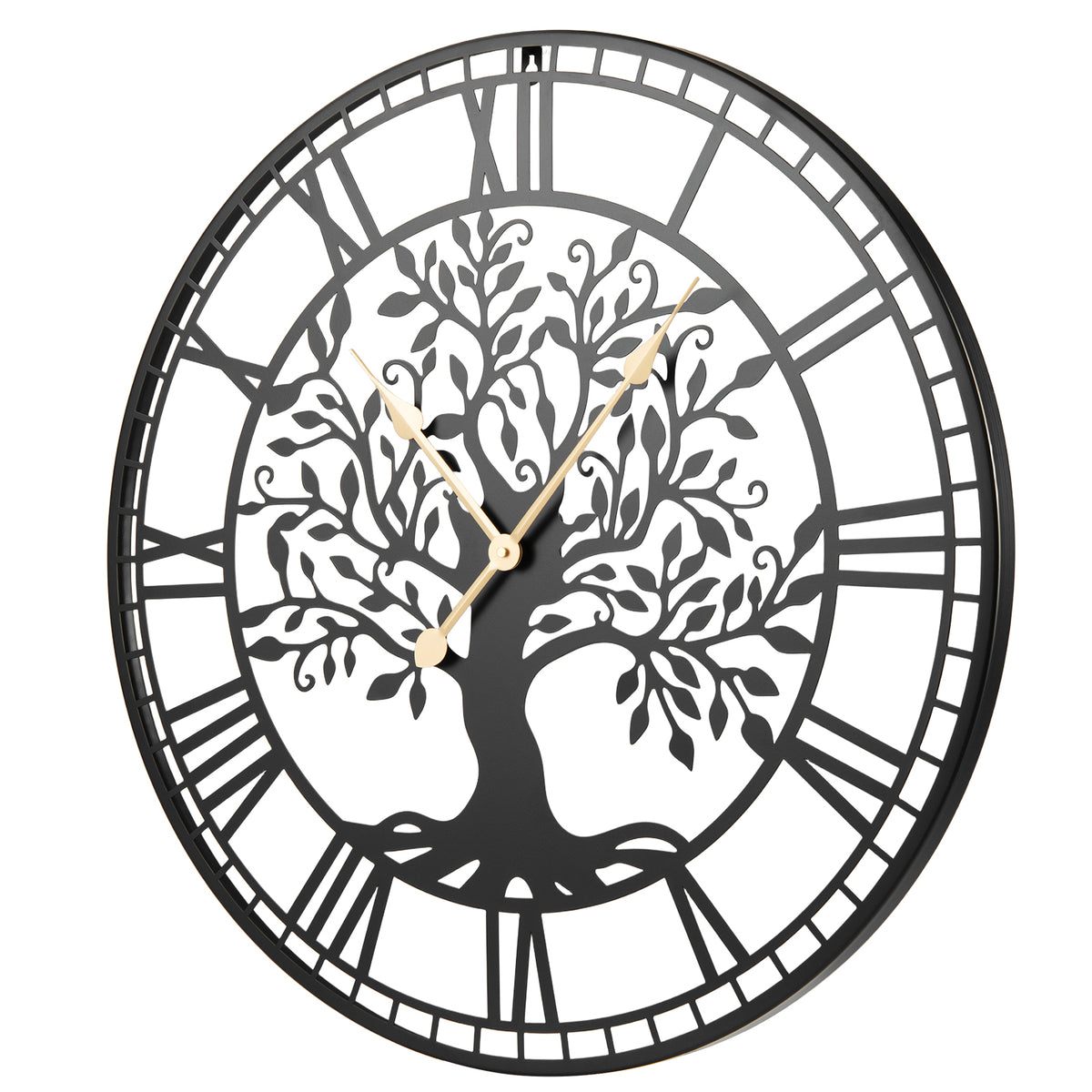 Large Wall Clock 27 Inch Tree of Life Big Metal Wall Clock-Black
