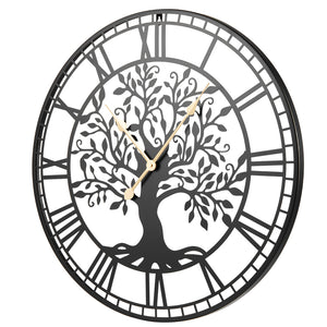 Large Wall Clock 27 Inch Tree of Life Big Metal Wall Clock-Black