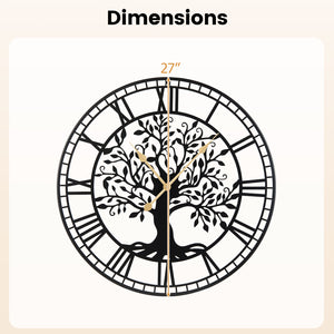 Large Wall Clock 27 Inch Tree of Life Big Metal Wall Clock-Black