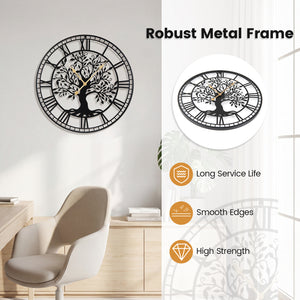Large Wall Clock 27 Inch Tree of Life Big Metal Wall Clock-Black