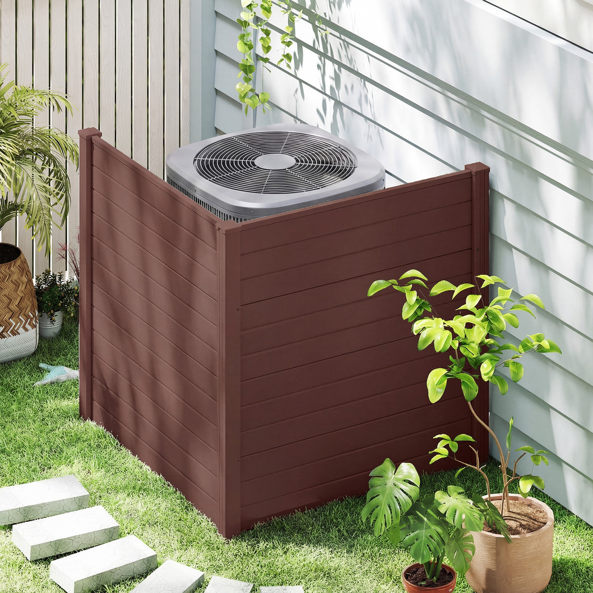 48" W x 48" H Outdoor Privacy Fence Screen Air Conditioner Fence with Galvanized Metal Ground Stakes-Brown