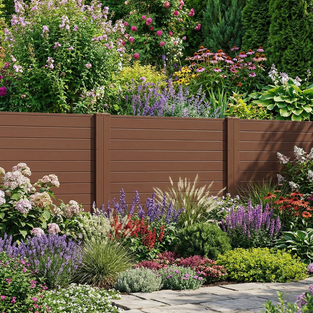 48" W x 48" H Outdoor Privacy Fence Screen Air Conditioner Fence with Galvanized Metal Ground Stakes-Brown
