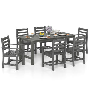 7 Pieces Outdoor Dining Table Set for 6 People 67 Inch HDPE Patio Rectangle Table and 6 Armchairs-Gray