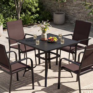 5 Pieces Patio Dining Set for 4 Outdoor Square Table and Stackable Chairs-Brown